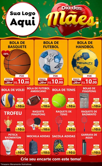 Modelo de Encarte para Encarte Grande com o tema Dia das Mães para Artigos Esportivos