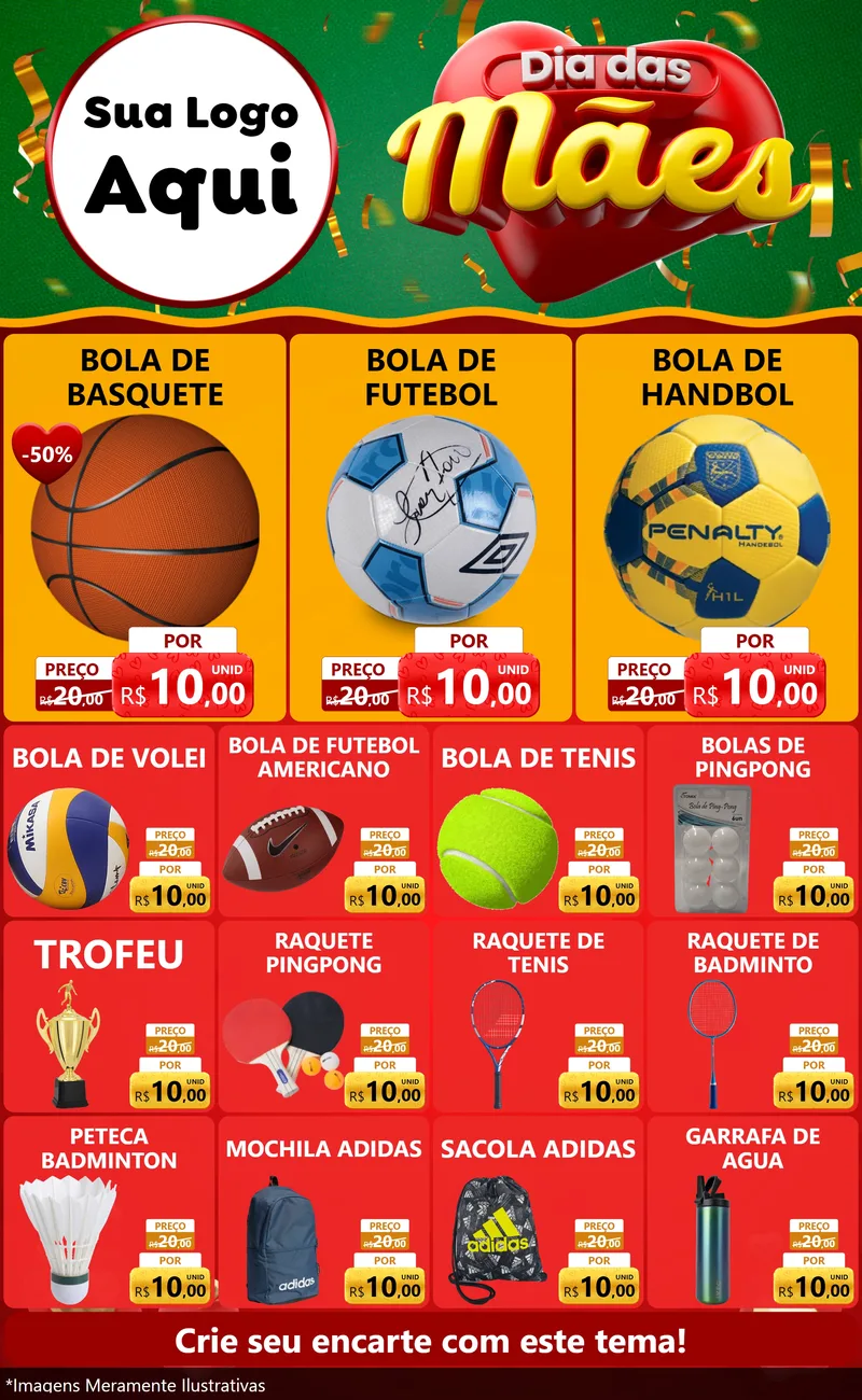 Modelo de Encarte para Encarte Grande com o tema Dia das Mães para Artigos Esportivos