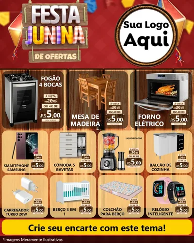 Modelo de Rede Social para Feed Instagram com o tema Festa Junina de Ofertas para Móveis e Eletro