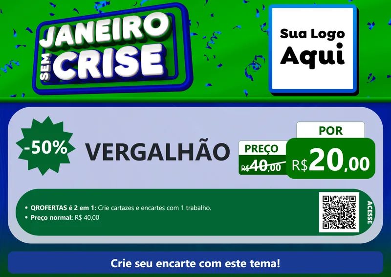 Modelo de Cartaz para Cartaz A4 Horizontal com o tema Janeiro Sem Crise para Ferragens