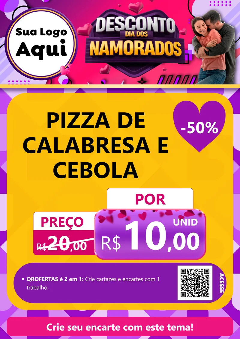 Modelo de Cartaz para Cartaz A4 Vertical com o tema Desconto Dia dos Namorados para Pizzaria