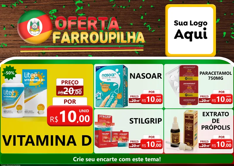 Modelo de Encarte para Encarte A4 Horizontal com o tema Oferta Farroupilha para Farmácia