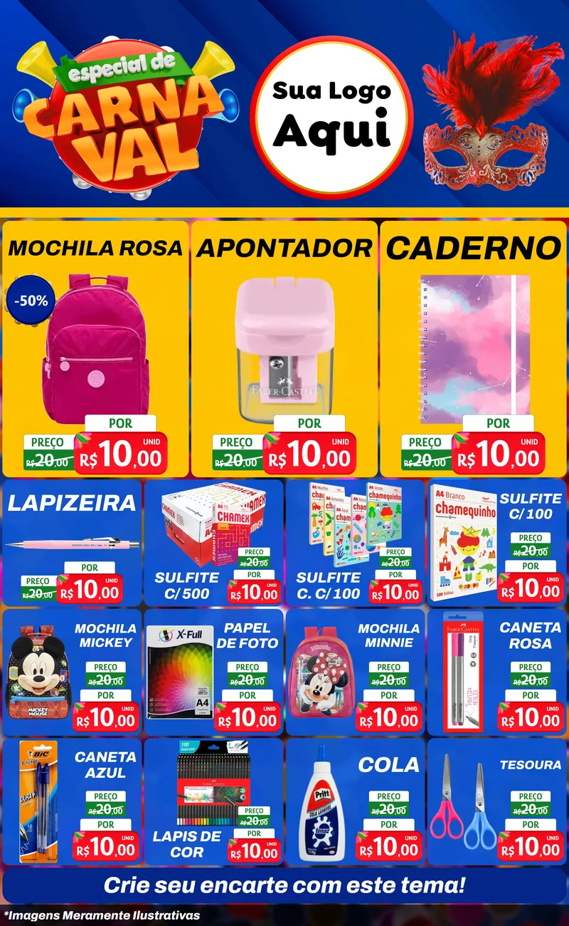 Modelo de Encarte para Encarte Grande com o tema Especial de Carnaval para Papelaria