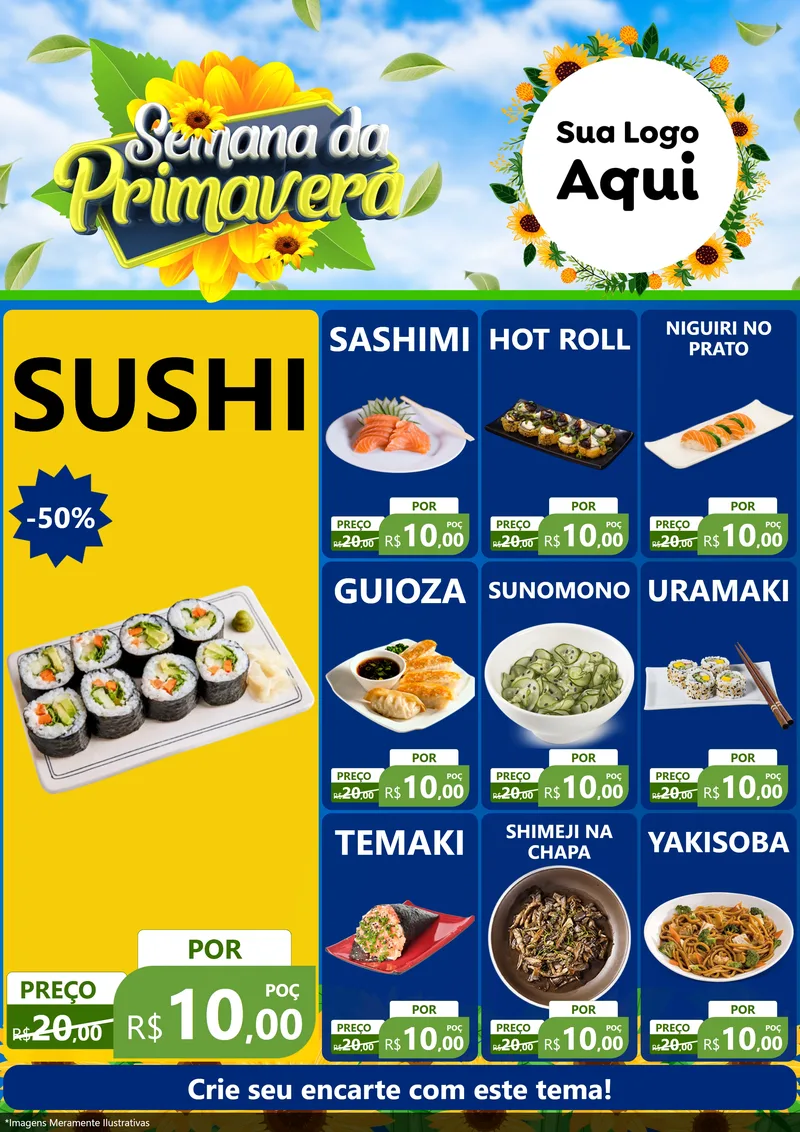 Modelo de Encarte para Encarte A4 Vertical com o tema Semana da Primavera para Comida japonesa
