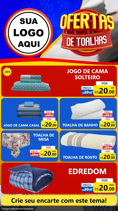 Modelo de TV para TV Vertical com o tema Ofertas de Toalhas para Cama, Mesa e Banho