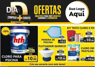 Modelo de Encarte para Encarte A4 Horizontal com o tema Dia D Mais Economia para Produtos para Piscina
