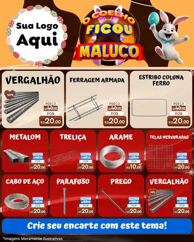 Modelo de Rede Social para Feed Instagram com o tema O Coelho Ficou Maluco - Páscoa para Ferragens