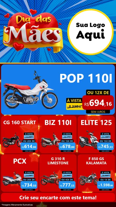Modelo de Rede Social para Stories com o tema Dia das Mães para Concessionaria de Motos