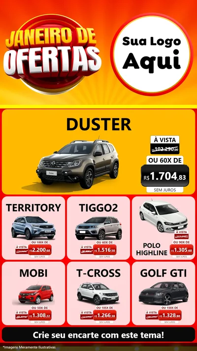 Modelo de Rede Social para Stories com o tema Janeiro de Ofertas para Concessionaria de Carros
