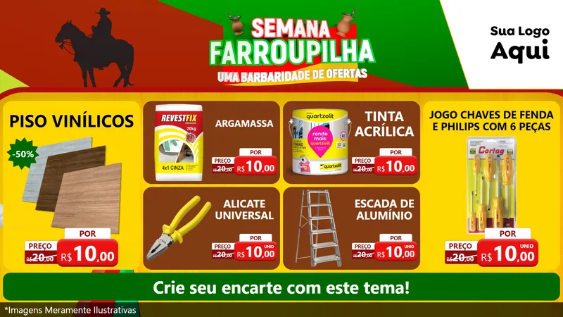 Modelo de TV para TV Horizontal com o tema Semana Farroupilha - Uma Barbaridade de Ofertas para Material para Construção