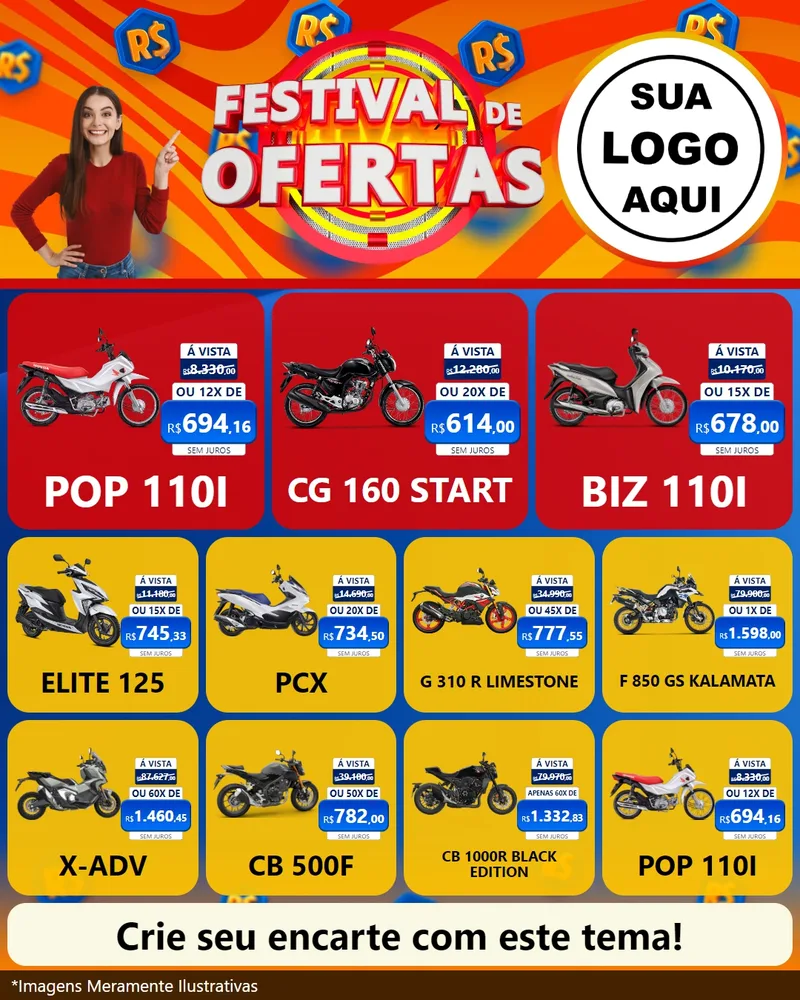 Modelo de Rede Social para Feed Instagram com o tema Festival de Ofertas para Concessionaria de Motos