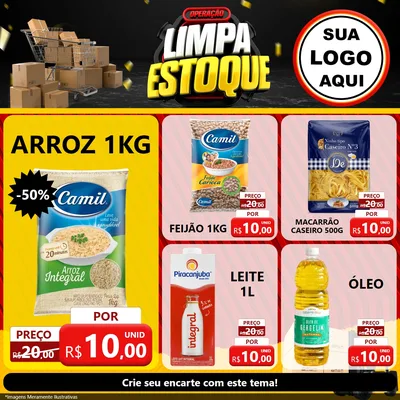 Modelo de Rede Social para Feed Facebook com o tema Operação Limpa Estoque para Supermercado