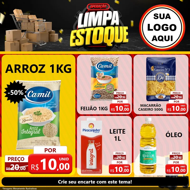 Modelo de Rede Social para Feed Facebook com o tema Operação Limpa Estoque para Supermercado