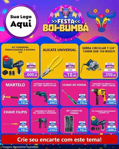 Modelo de Rede Social para Feed Instagram com o tema Festa Boi-Bumbá para Maquinas e Ferramentas