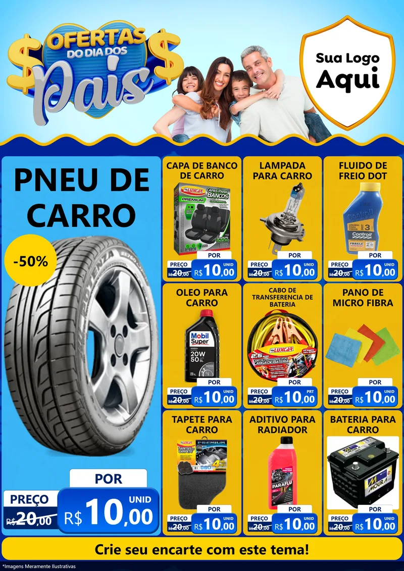 Modelo de Encarte para Encarte A4 Vertical com o tema Ofertas do Dia dos Pais para Auto peças