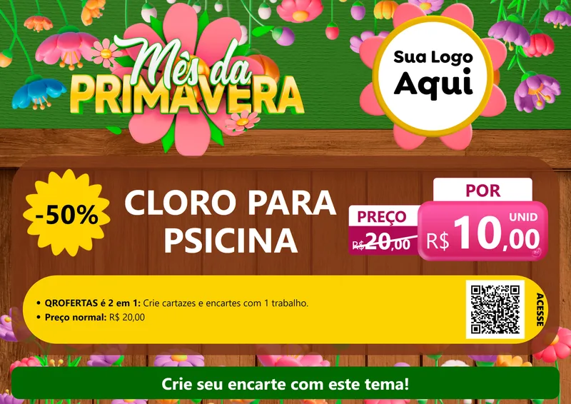 Modelo de Cartaz para Cartaz A4 Horizontal com o tema Mês da Primavera para Produtos para Piscina