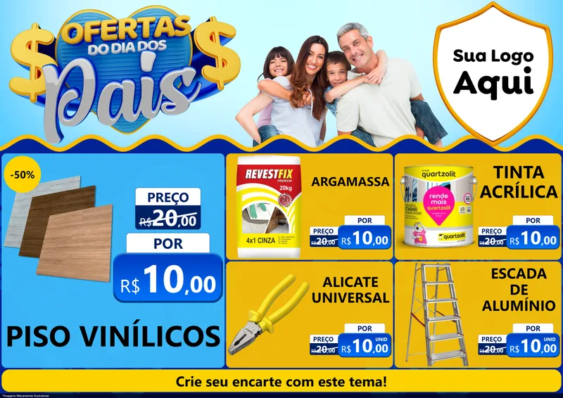 Modelo de Encarte para Encarte A4 Horizontal com o tema Ofertas do Dia dos Pais para Material para Construção