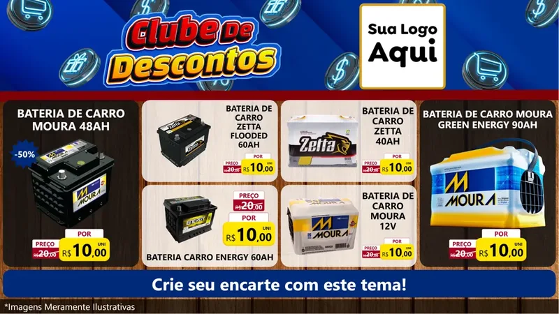 Modelo de TV para TV Horizontal com o tema Clube de Descontos para Baterias Elétricas