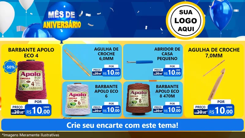 Modelo de TV para TV Horizontal com o tema Mês de Aniversário para Armarinho e Aviamentos