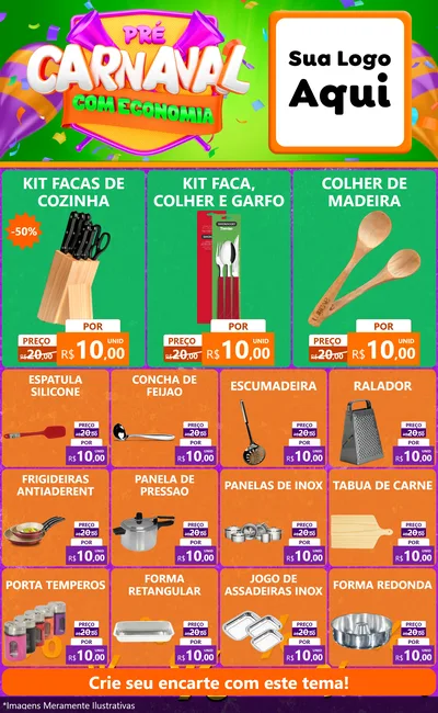 Modelo de Encarte para Encarte Grande com o tema Pré-Carnaval Com Economia para Utilidades Domésticas