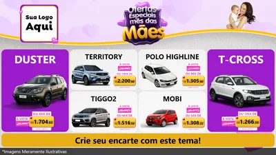 Modelo de TV para TV Horizontal com o tema Ofertas Especiais - Mês das Mães para Concessionaria de Carros