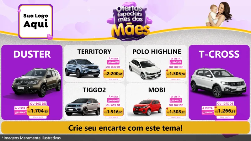 Modelo de TV para TV Horizontal com o tema Ofertas Especiais - Mês das Mães para Concessionaria de Carros
