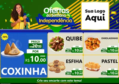 Modelo de Encarte para Encarte A4 Horizontal com o tema Ofertas da Semana da Independência para Salgadaria