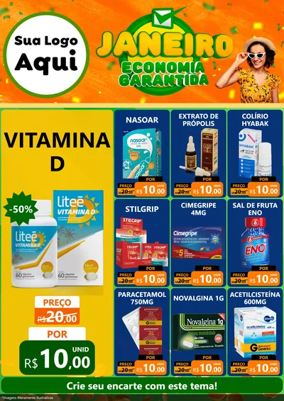 Modelo de Encarte para Encarte A4 Vertical com o tema Janeiro - Economia Garantida para Farmácia