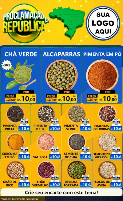 Modelo de Encarte para Encarte Grande com o tema Proclamação da República para Produtos Naturais