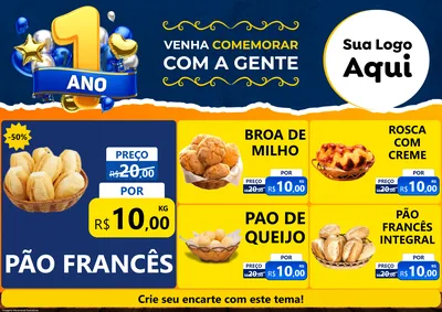 Modelo de Encarte para Encarte A4 Horizontal com o tema Um Ano de Aniversário para Padaria