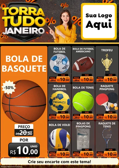 Modelo de Encarte para Encarte A4 Vertical com o tema Torra Tudo Janeiro para Artigos Esportivos