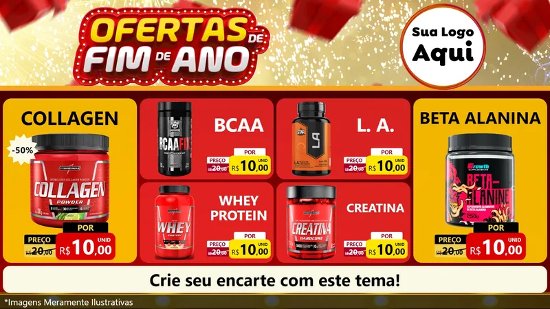 Modelo de TV para TV Horizontal com o tema Ofertas de Fim de Ano para Suplementos alimentares