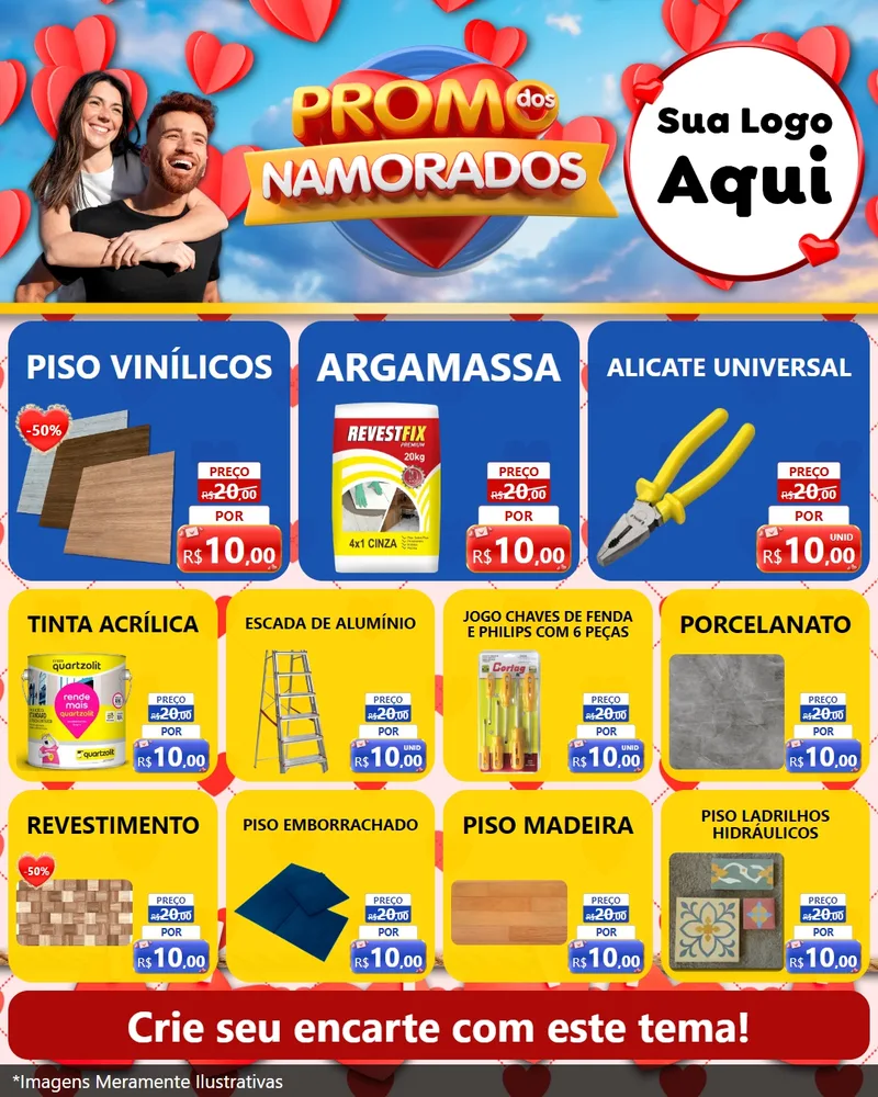 Modelo de Rede Social para Feed Instagram com o tema Promo dos Namorados para Material para Construção