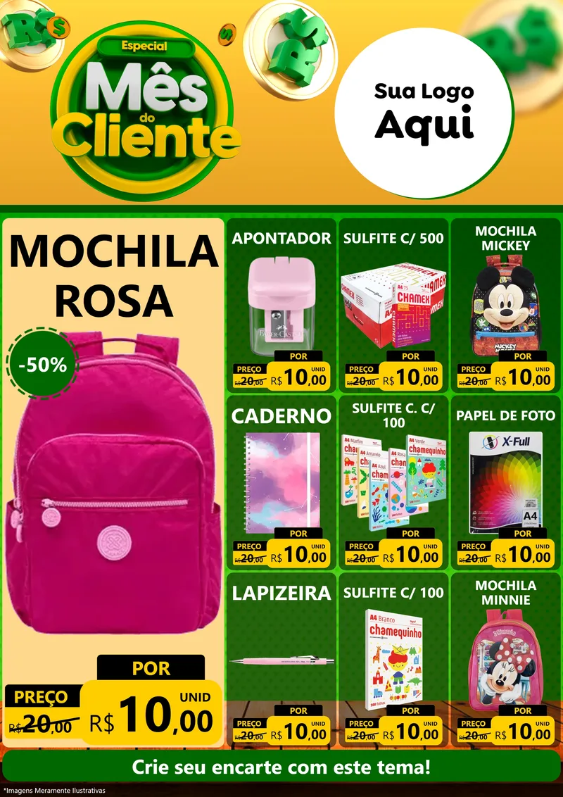 Modelo de Encarte para Encarte A4 Vertical com o tema Especial Mês do Cliente para Papelaria
