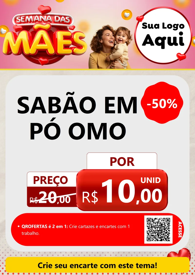 Modelo de Cartaz para Cartaz A4 Vertical com o tema Semana das Mães para Produtos de Limpeza