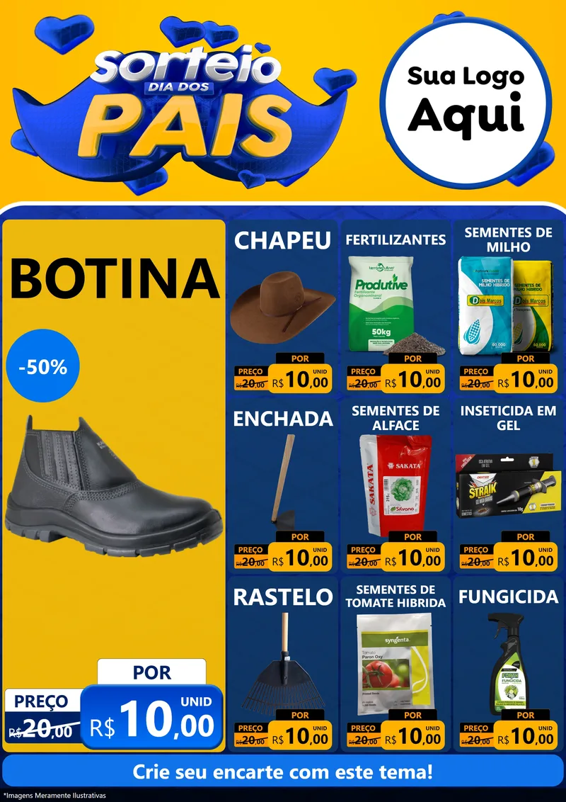 Modelo de Encarte para Encarte A4 Vertical com o tema Sorteio Dia dos Pais para Agropecuária