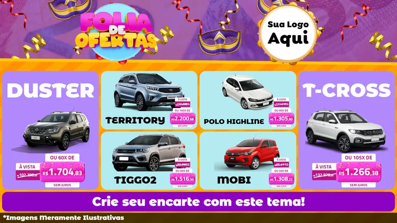Modelo de TV para TV Horizontal com o tema Folia de Ofertas para Concessionaria de Carros