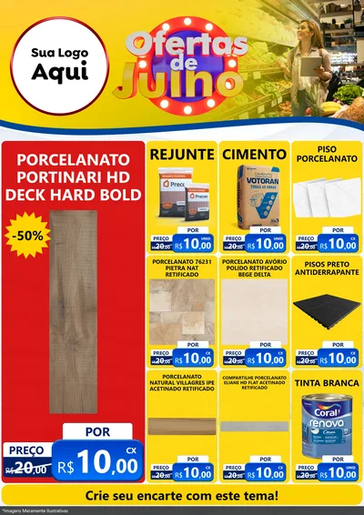 Modelo de Encarte para Encarte A4 Vertical com o tema Ofertas de Julho para Pisos e revestimentos