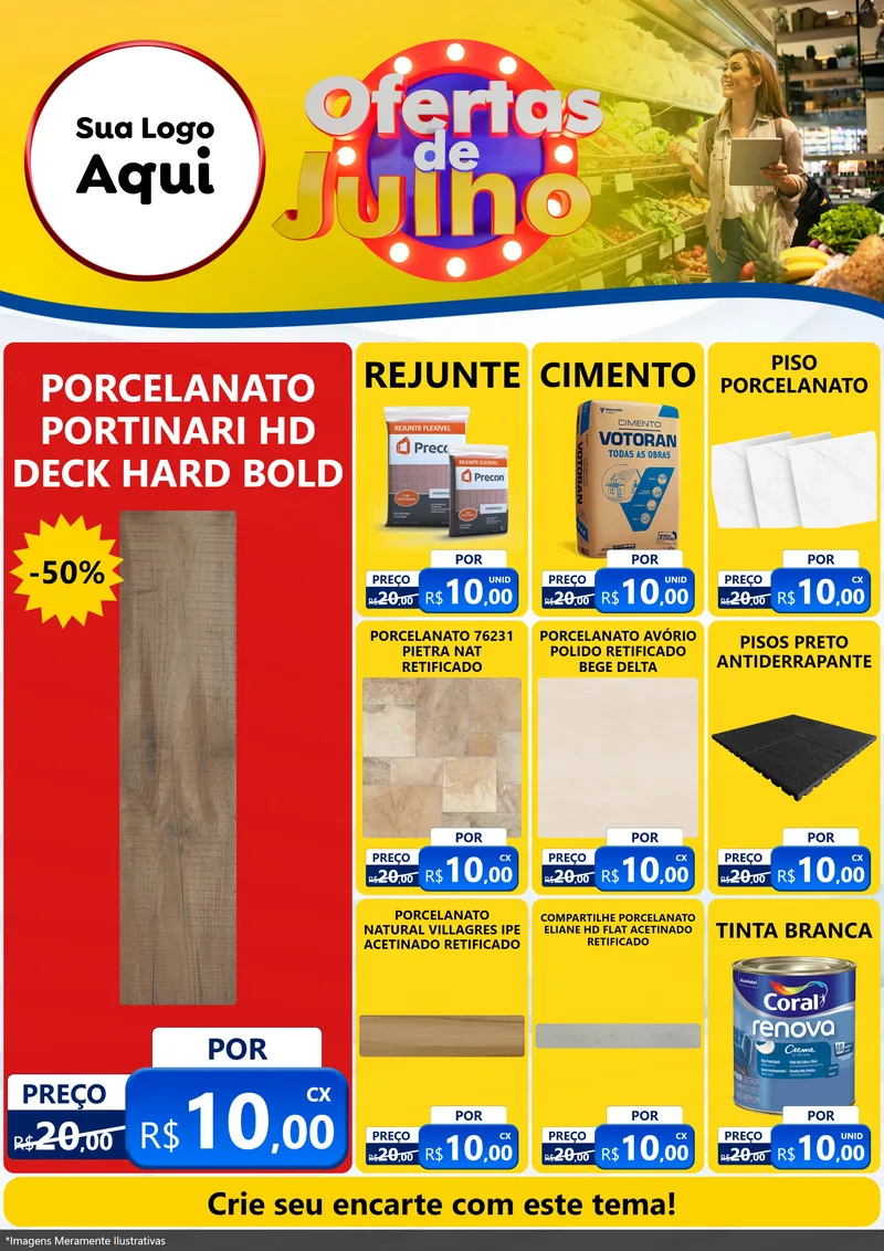 Modelo de Encarte para Encarte A4 Vertical com o tema Ofertas de Julho para Pisos e revestimentos