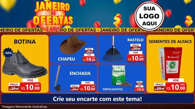 Modelo de TV para TV Horizontal com o tema Janeiro de Ofertas É Aqui! para Agropecuária