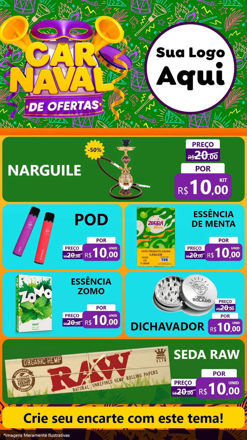 Modelo de TV para TV Vertical com o tema Carnaval de Ofertas para Tabacaria