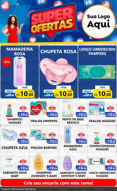 Modelo de Encarte para Encarte Grande com o tema Super Ofertas para Bebês