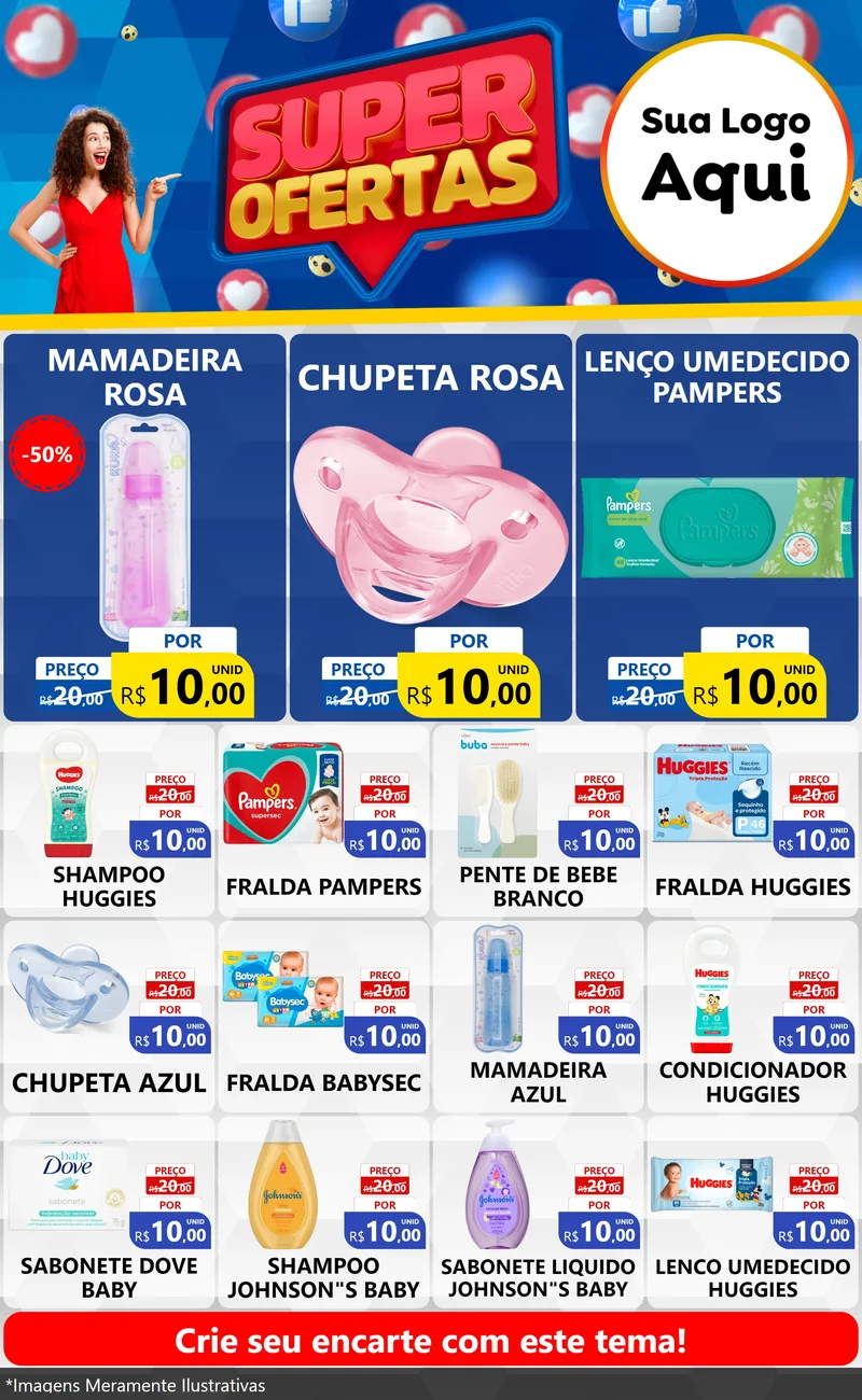 Modelo de Encarte para Encarte Grande com o tema Super Ofertas para Bebês