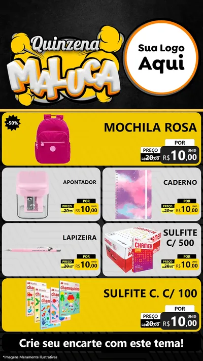 Modelo de TV para TV Vertical com o tema Quinzena Maluca para Papelaria