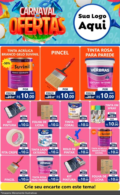 Modelo de Encarte para Encarte Grande com o tema Carnaval de Ofertas para Tintas e Ferramentas