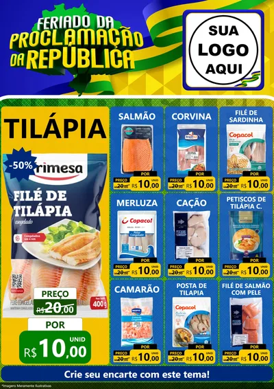 Modelo de Encarte para Encarte A4 Vertical com o tema Feriado da Proclamação da República para Peixaria