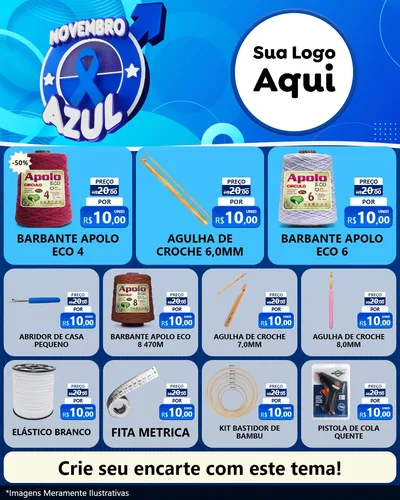Modelo de Rede Social para Feed Instagram com o tema Novembro Azul para Armarinho e Aviamentos