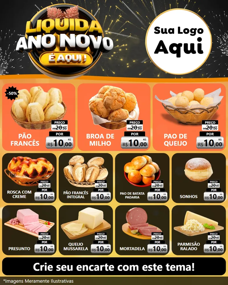 Modelo de Rede Social para Feed Instagram com o tema Liquida Ano Novo É Aqui! para Padaria