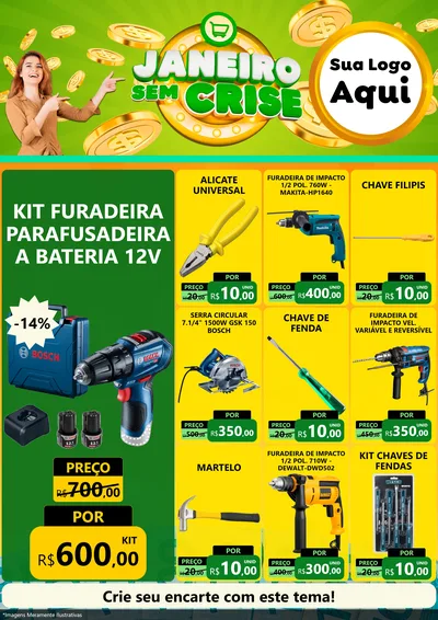 Modelo de Encarte para Encarte A4 Vertical com o tema Janeiro Sem Crise para Maquinas e Ferramentas
