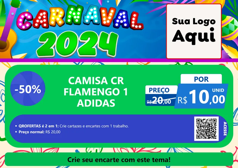 Modelo de Cartaz para Cartaz A4 Horizontal com o tema Carnaval 2027 para Roupas e acessórios
